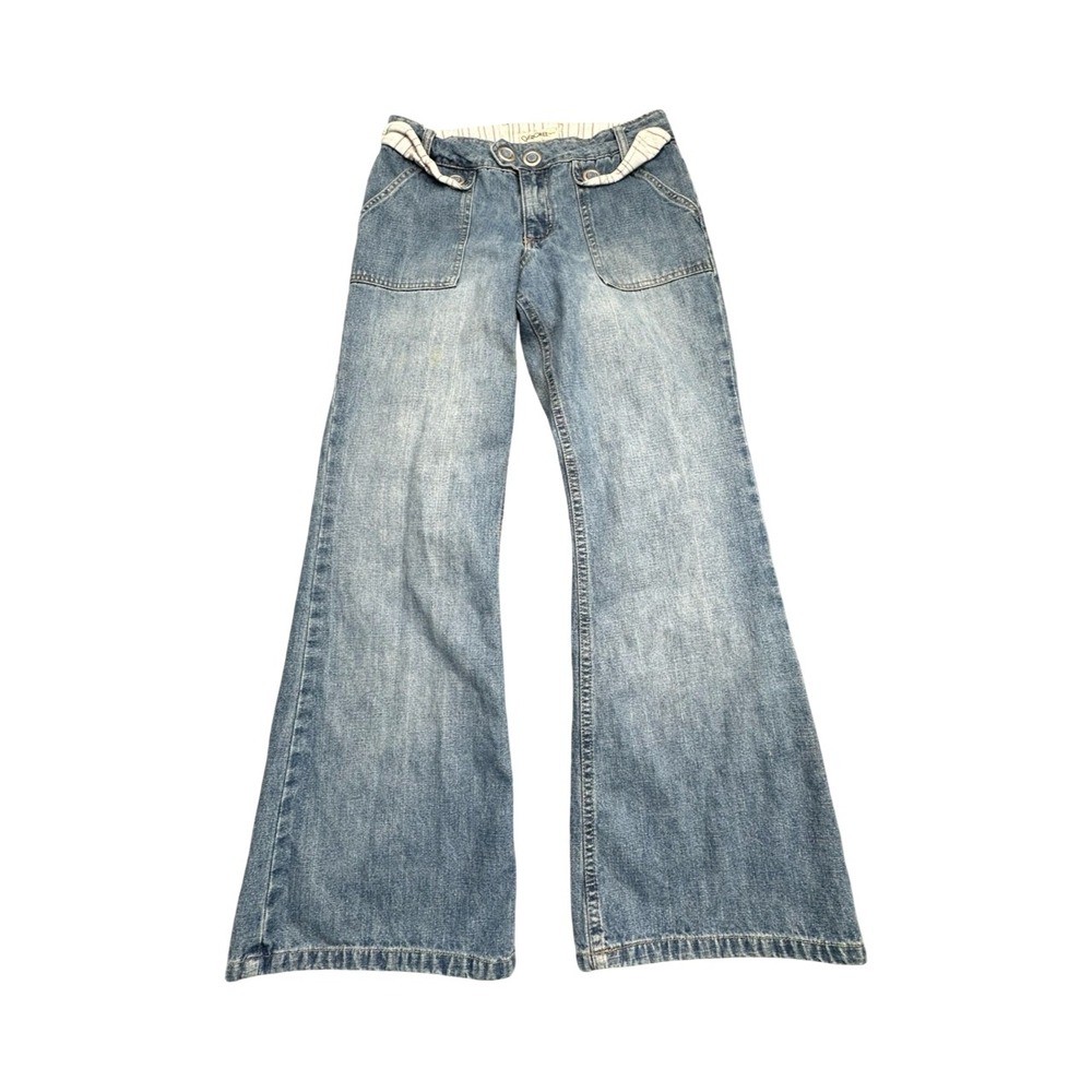 Cherokee Jeans Girls 14 Blue Wide Leg Flare Y2K Striped Trim Patch Pockets